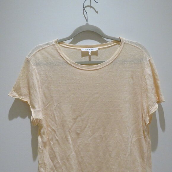 FRAME Easy True Linen Short Sleeve Slub Knit T-Shirt Light Peach Orange Casual - Picture 3 of 14
